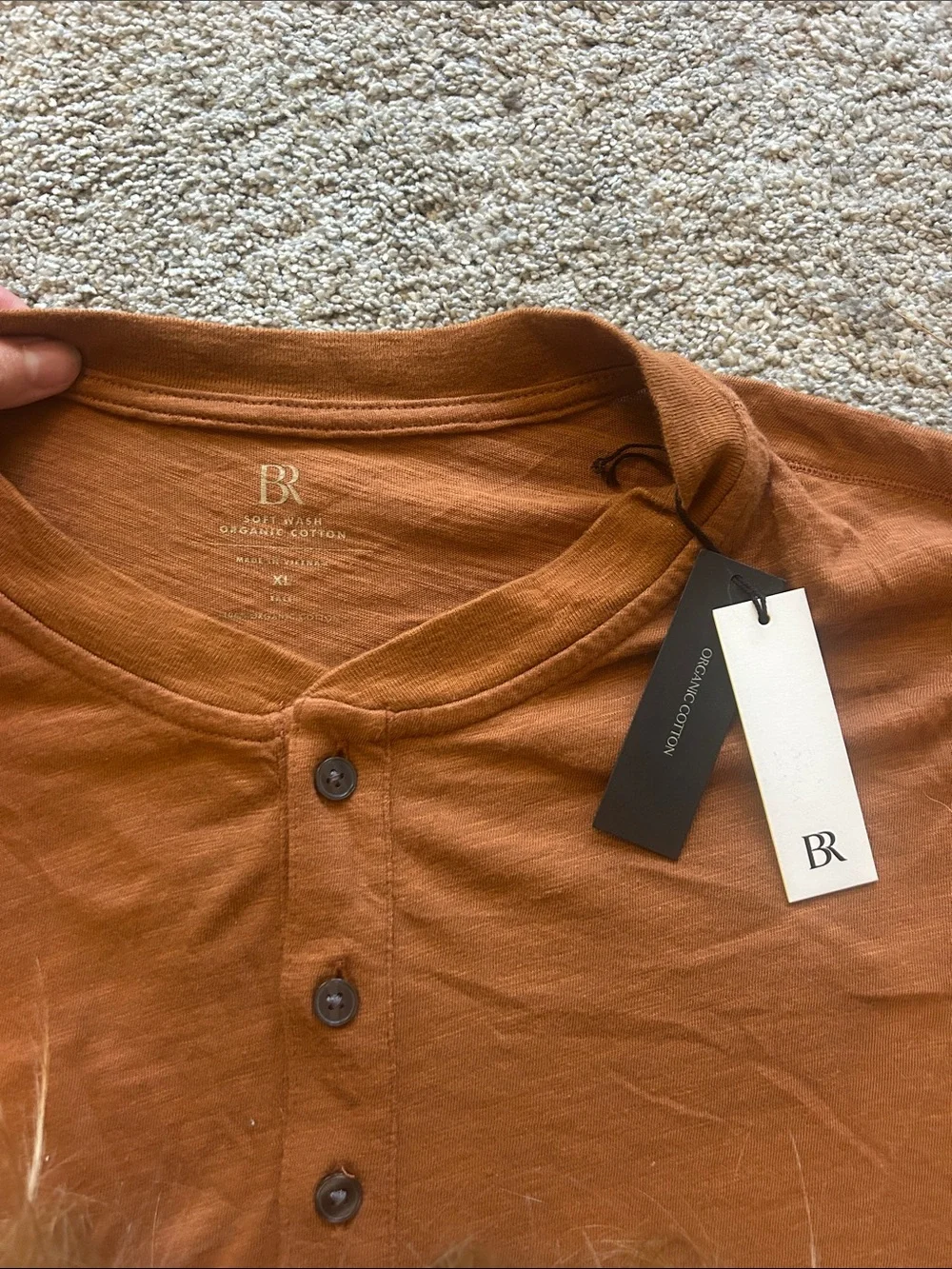 NWT Banana republic Men's Long Sleeve Henley Shirt in Rust - TalL XL
